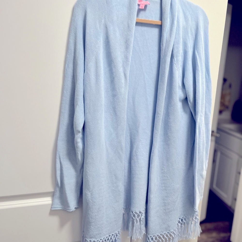 Lilly pulitzer fringed cardigan in light blue